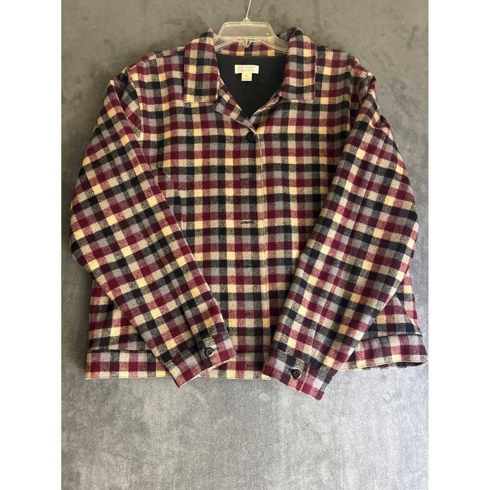 Y2K Plaid Button Wool Front Jacket Burgundy Tan XL